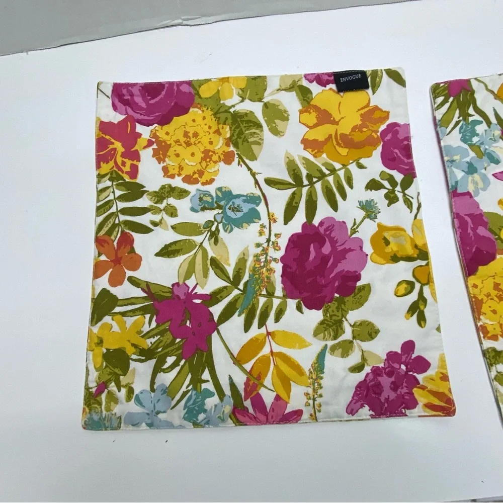 Envogue Placemats Set of 4 Floral Cotton 14X14 Double Sided Summer Multicolored